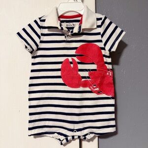 Striped Baby Romper with Red Crab Design